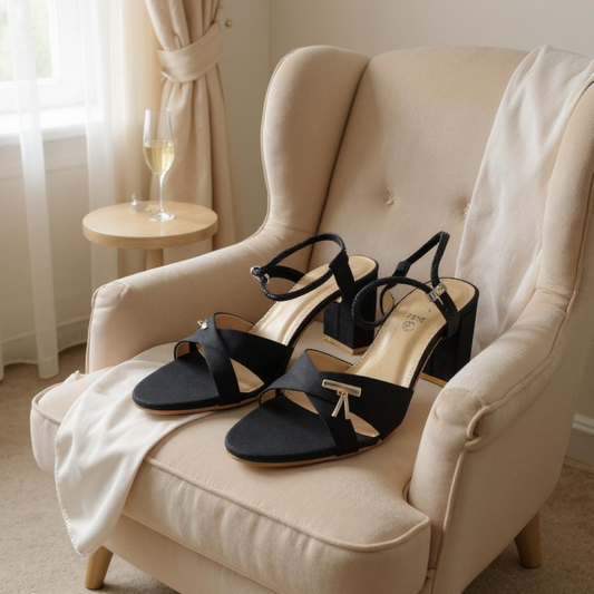 Noir Sleek Black Strappy Heels with Ankle-Wrap Elegance