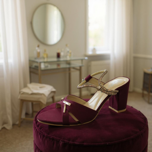 Crimson Dusk Mehroon Strappy Heels with Chic Wrap Accent