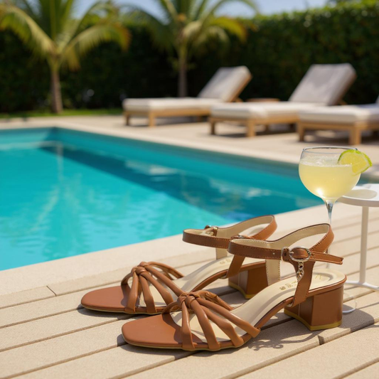 Strappy Tan Sandals with Sculptural Knot