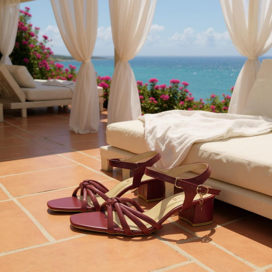 Romantic Rose Square-Toe Sandals with Knotted Ankle Wrap