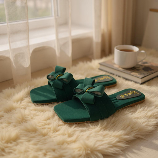 Earthy Green Tie-Up Flats with Cloud-Step Comfort