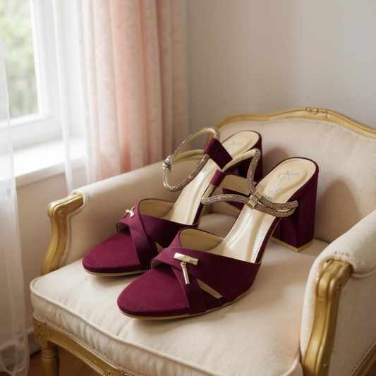 Crimson Dusk Mehroon Strappy Heels with Chic Wrap Accent